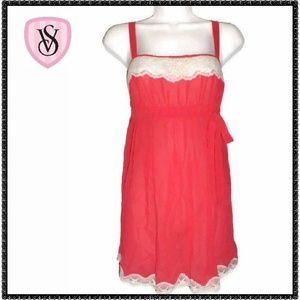 VICTORIAS SECRET Nightie S Red MODEST Lacie Trim SEXY Sheer Skirt VS